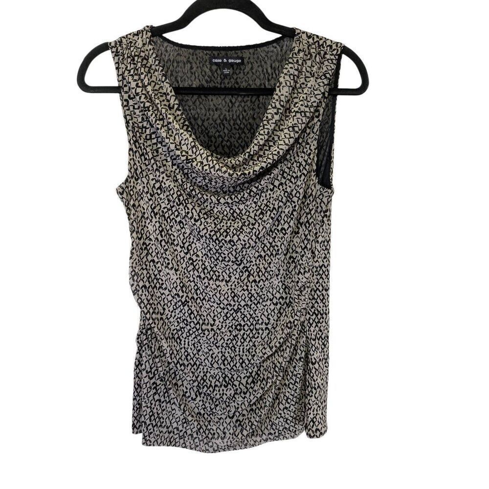 Cable & Gauge sleeveless Blouse Top Brown Beige Women' Large